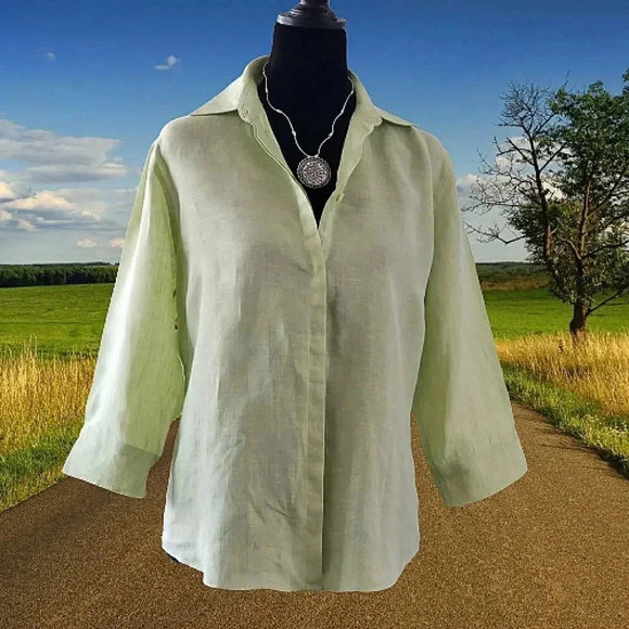 Linen Minimalist Beachy Gypsy Spring Lagenlook Chic Classic Shirt Size Small - Picture 1 of 6